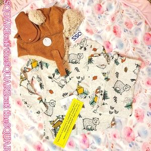 18 months Bundle 🌲 forest critters print matching top & pants + fuzzy ears hat!